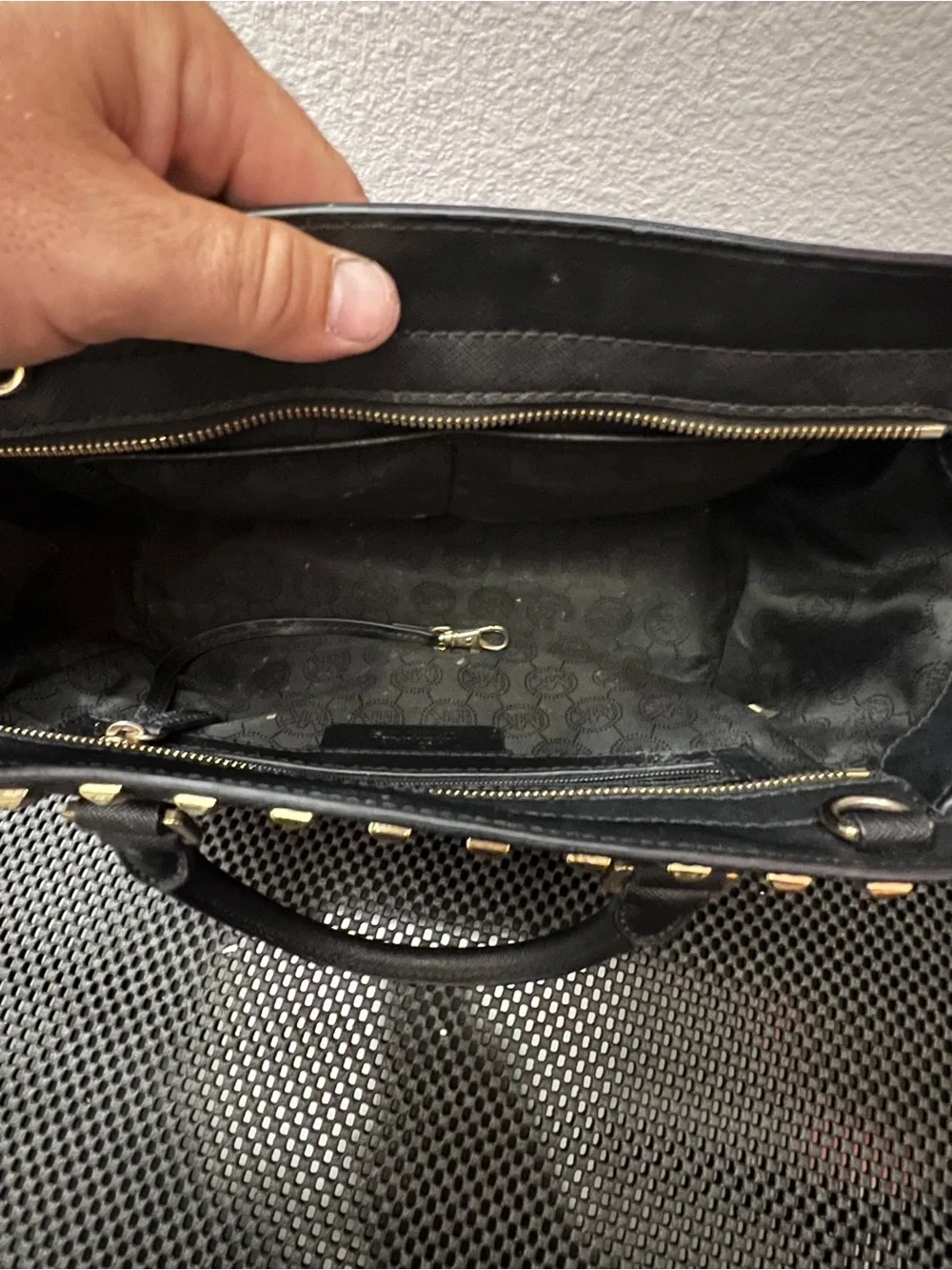 Michael Kors Black Satchel with Gold Stud Accents